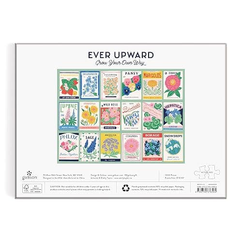 Galison Ever Upward – 1000 Piece Puzzle Fun and Challenging Activity with Bright and Bold Artwork of Vintage Style Flower Seed Packets for Adults and Families thumbnail 6
