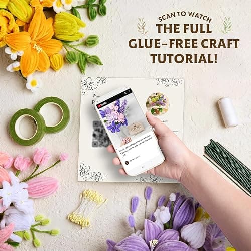 LENYNAL 500 Pcs Pastel Pipe Cleaners Bulk Craft, Pink Pipe Cleaner Flower Kit, Glue-Free & Safe for Kids, Step-by-Step Tutorial, 6 Colors Chenille Stems for Flower Making thumbnail 8