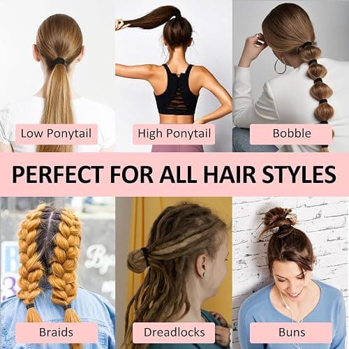 SUTHIA 120Pcs Large Black Nylon Hair Ties for Thick Curly Hair No Damage, Big Soft Cloth Hair Elastic Bands & Seamless Stretchy Fabric Ponytail Holders for Women Girls, Perfect for Updos & Braids thumbnail 6