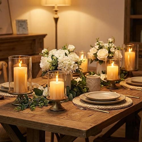 Set of 2 Hurricane Candle Holder Set with Glass Dome & Iron Base | Elegant Decorative Pillar Candle Holders for Living Room, Dining Room & Bedroom Centerpiece - Ideal Home Décor thumbnail 8