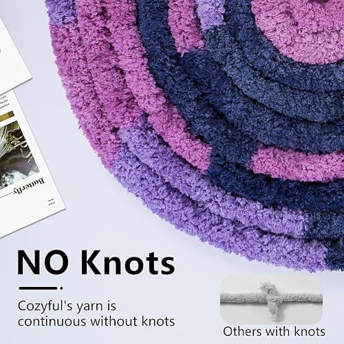 Cozyful Chunky Yarn for Hand Knitting - #10 Chunky Chenille Blanket Yarn, Jumbo Big Thick Chunky Yarns for Crocheting, Tie Dye Bulky Knit Yarns, 8 Skein (25 yds 8 oz Each Skein), Multi Purple thumbnail 5