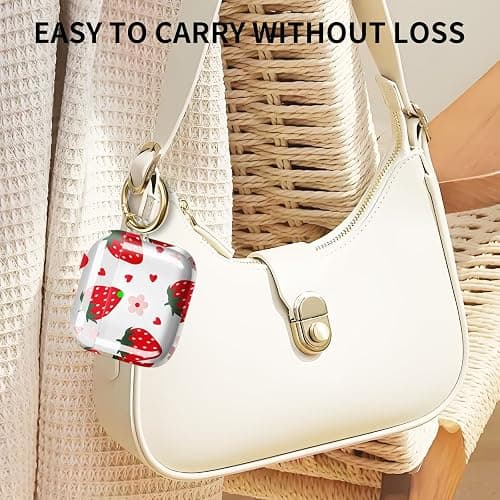 Case Cover Compatible with AirPods 4th Generation 2024, Wireless Charging, Shockproof, Soft TPU Transparent Reduced Yellowing for AirPods 4 Cases with Gold Keychain (Strawberry Heart) thumbnail 3
