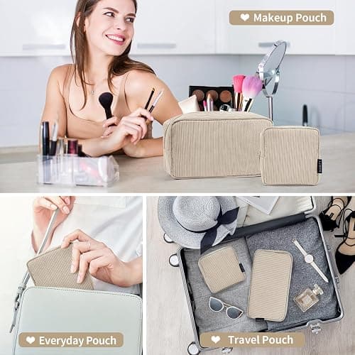 MAGEFY Small Makeup Bag for Purse Mini Cosmetics Bag Corduroy Cute Cosmetic Pouch for Women with Slip-in Pockets thumbnail 7