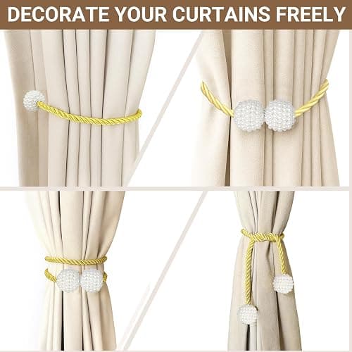 Hion Magnetic Curtain Tiebacks Golden 2pcs, Curtain Tiebacks Buckles Holdbacks Holders Hooks Clip for Home Bedroom Office Decorative Curtain thumbnail 5