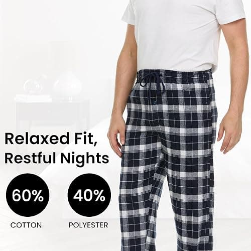 Pajama Pants for Men - 3 Pack Pajama Bottoms - Cotton Blend Flannel Plaid Lounge Pants, Comfortable PJ Pants thumbnail 3