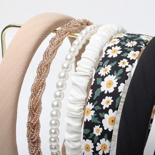 Cuizhiyu 6PK Different Designs Headbands for Women, Non-Slip Flower, Cute Pearl, Twisted, Black White Solid Headbands Set thumbnail 4