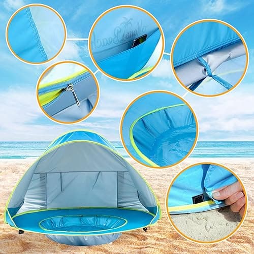 Monobeach Baby Beach Tent Pop Up Portable Shade Pool UV Protection Sun Shelter for Infant - 01 Blue Baby Beach Tent thumbnail 7