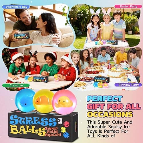 Stress Balls for Kids Adults - Squishy Fidget Toys Sensory Toys for Kids with Autism Glow in The Dark Squeeze Balls for Hand Therapy Squish Ball for Anxiety Stress Relief Easter Basket Stuffers thumbnail 7