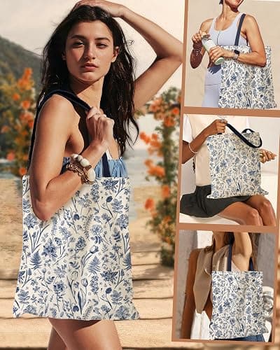 Miss Adola Aesthetic Canvas Tote Bag with Inner Pocket for Women, Cloth Cotton Totes Bag with Pattern for Shopping, Gym thumbnail 6