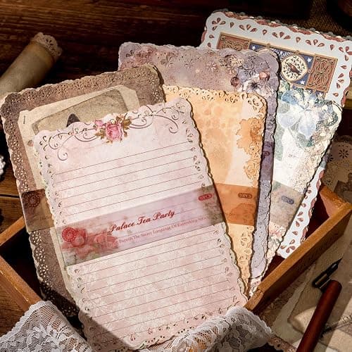 60 Sheets Lace Edged Scrapbook Stationery Paper Assorted Set - 6 Pack Vintage Paper for Letter Writing Scrapbooking Embellishments Planner Bullet Junk Journal Supplies Collage Background 4.9x6.9 Inch thumbnail 8