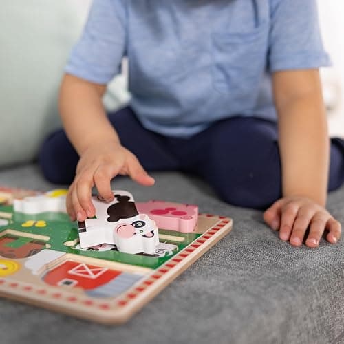 Melissa & Doug Farm Wooden Chunky Puzzle (8 pcs) - FSC Certified | 8 Chunky Wooden Pieces, Stand-Up Farm Animals and Barn, Motor Skill Building Puzzle Play, Toddler Toys for Kids, Ages 2+ thumbnail 3