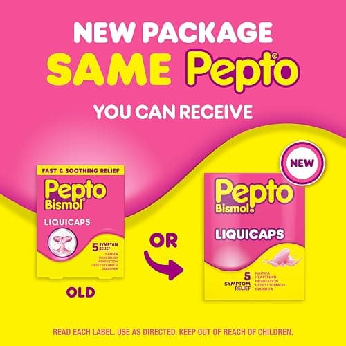 Pepto Bismol Liquicaps, Upset Stomach Relief, Nausea Relief, Heartburn Relief, Indigestion Relief, Anti Diarrhea Medication for Adults - 5 Symptom Fast Relief, No Flavor, 48 ct thumbnail 2