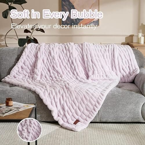 Double Side Faux Fur Throw Blanket,Cozy Soft Fuzzy Fluffy Faux Rabbit Fur Blanket for Couch, Bed, Sofa,Room Decor-Lavender,50x60 inch thumbnail 4