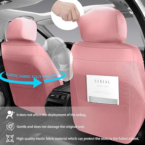 NS YOLO Universal Fit Premium Pink Leather 5-Seats Car Seat Covers | Waterproof full-set seat protector for Cars,SUVs,Trucks,airbag-safe,wipe-clean,10-min install,all-season car seat cushion. thumbnail 4
