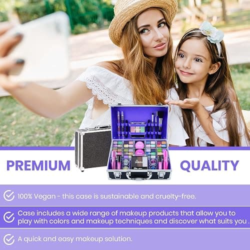 Love Urban Beauty Bliss Makeup Case Vegan Products – Complete Suitcase Eyeshadow, Blusher, Lipstick, Eyebrow Wax & Powder, Brushes Aluminum-Framed Organizer, Black, 1.0 count thumbnail 5