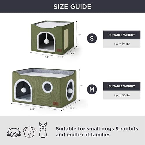 Bedsure Large Cat Beds for Indoor Cats - Extra Wide Cat Cube House for Small Pet with Fluffy Ball Hanging and Scratch Pad, Foldable Pet Cave Hideaway for Multiple Cats, 23.6x16.9x13 inches thumbnail 6