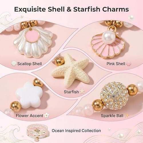 YOJO 5 Pcs Pink Beach Bracelets for Women, Summer Preppy Ocean Beaded Bracelet Set with Shell and Starfish Charms, Stackable Aesthetic Stretchy Jewellery, Vacation Gift for Girls thumbnail 4