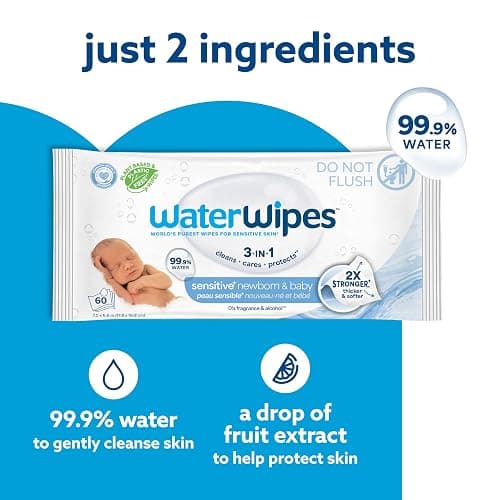 WaterWipes Sensitive+ Newborn & Baby Wipes, 3-In-1 Cleans, Cares, Protects, 99.9% Water, Unscented & Hypoallergenic, 540 Count (9 Packs) thumbnail 4