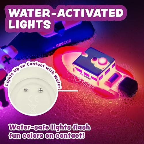Tub Works® Ocean Rescue™ Vehicles Light Up Bath Toys, 6 Pack | Water-Activated Light Up Toys Flash & Change Color | Easy-Grip Baby & Toddler Bath Toys | Sensory Toys with Bath Lights for Kids Bath thumbnail 5