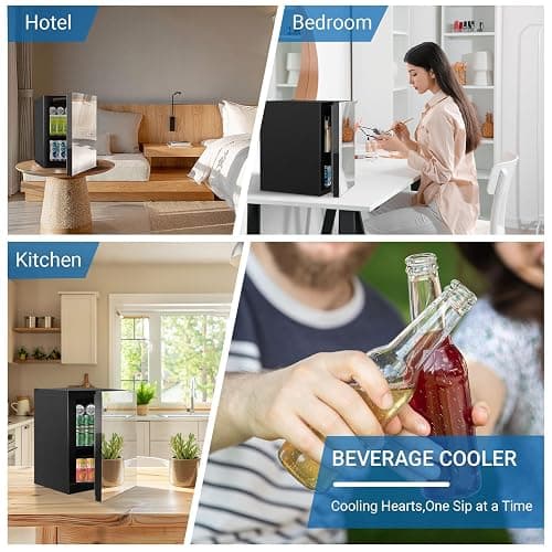 Erivess 24 Cans/0.9 Cubic Feet Beverage Refrigerator Cooler and Skincare Mini Fridge with Mirrored Front Door & Temperature Control, Countertop Small Fridge for Soda, Beer and Cosmetics, Skincare thumbnail 7