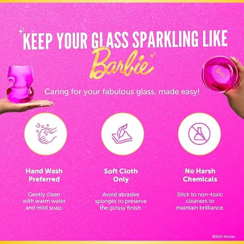 Dragon Glassware x Barbie Wine Glasses - 16 oz Magenta & Pink Wine Glasses Set of 2 - Stemless with Finger Indentations - Aerates Naturally - Barbie Gifts for Women thumbnail 6