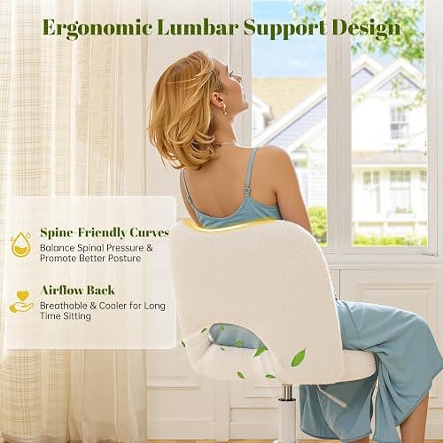 DurayLoly Vanity Chair with Open Back & Wheels White | Swivel, Fluffy Teddy Fabric, Height Adjustable,300lbs for Makeup Room, Vantiy, Bedroom thumbnail 3
