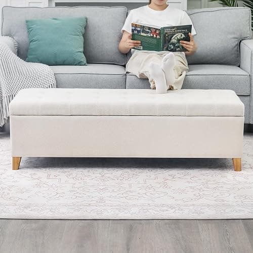 Joveco Storage Ottoman Bench, 51" Rectangle Long Bench, for Bedroom, End Foot of Bed, Living Room, Entryway, Beige thumbnail 4