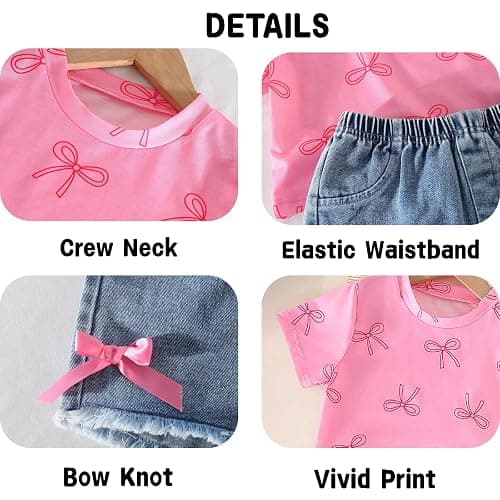 Azmxynol Kid Girls Clothes Outfits Bowknot T-Shirt + 2 In 1 Denim Short Skort Summer Clothing Set, Size 4-10 Years thumbnail 6