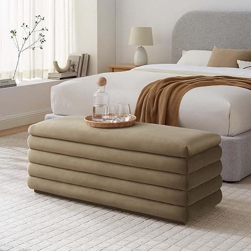 Modway Mezzo 46 Inch Performance Velvet Upholstered Storage Bench in Taupe - Channel Tufted Ottoman for Bedroom, Entryway - Versatile Bed and Living Room Bench with Storage thumbnail 2