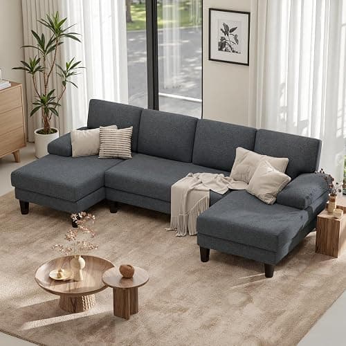 Nebuaegis U-Shaped Sectional Sofa Couch for Living Room, Modern Modular Sofa with Double Chaise, Classic Lounge Couch Sleeper for Apartment, DarkGary thumbnail 3