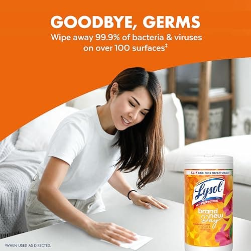 Lysol Disinfecting Wipes Bundle, Home Apartment Dorm Room Essentials and Cleaning Supplies, All Purpose Cleaner, Multi-surface Cleaning & Sanitizing Wipes, Lavender & Mango Scents, 80 Count (4pk) thumbnail 5