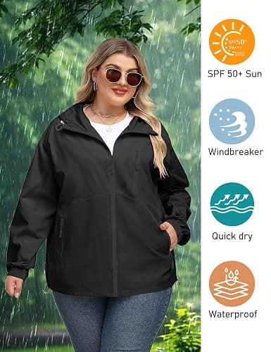 Avoogue Plus Size Womens Rain Jacket with Hood Waterproof Raincoats Lightweight Packable Outdoor Trench Coat XL-5XL thumbnail 5