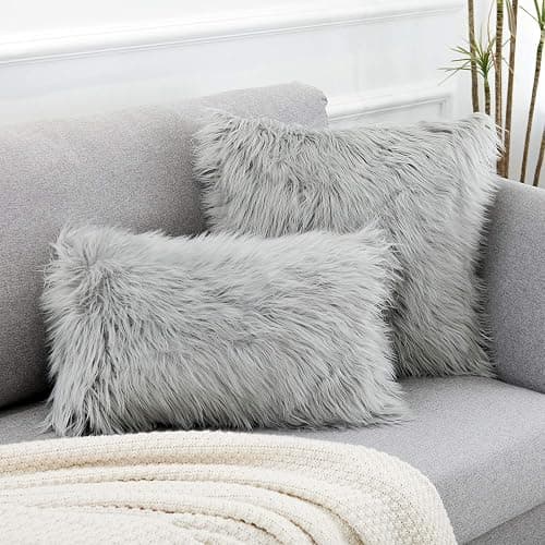 WLNUI Set of 2 Light Grey Christmas Decorative Pillow Covers New Luxury Series Merino Style Faux Fur Fluffy Throw Pillow Covers Fuzzy Cushion Case for Sofa Bedroom Living Room Home Decor 18x18 Inch thumbnail 5
