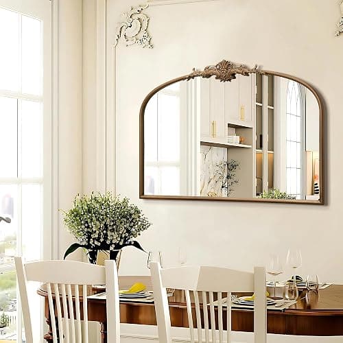 Besdomus Vintage Arched Gold Mirror: 32"x24" Large Gold Vintage Wall Mounted Mirror - Baroque Traditional Ornate for Entryway/Fireplace/Bathroom/Hallway - Home Decor for Fashion-Conscious thumbnail 7