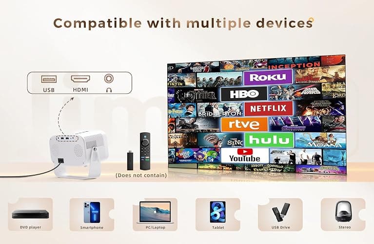 Projector 1080P-Electric Focus & Auto Keystone, Mini Projector- with Two-Way Bluetooth &WiFi 6, Portable Projecteur with 550ANSI/360°Adjustable Stand, Perfect for Travel, Entertainment,Video Games thumbnail 6
