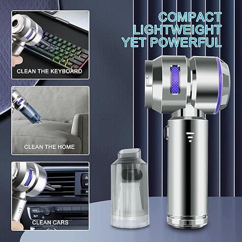 Handheld Vacuum Cordless, 21000Pa Wireless Handheld Car Vacuum Cleaner Strong Suction, 4 in 1 Mini Vacuum Portable Cordless, 100W High Power Brushless Motor & Air Duster for Car, Home, Gifts (Blue) thumbnail 6