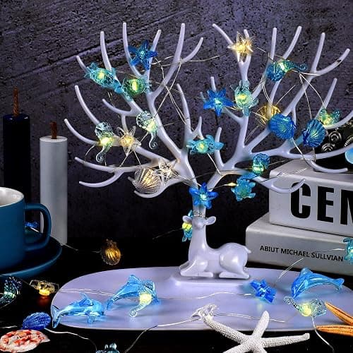 Zhanmai 2 Pcs Ocean Decor String Lights for Bedroom Nautical Theme Seashell Seahorse Conch 10ft 30 LED Battery Operated String Lights for Xmas Tree Ornaments Birthday Holiday Party Decor thumbnail 5