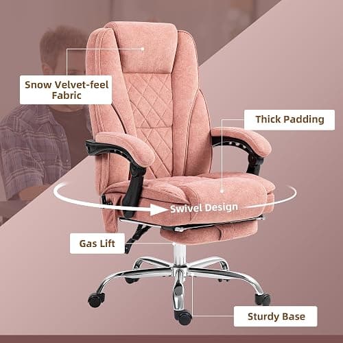 Vinsetto Massage Office Chair with Foot Rest, Executive Computer Desk Chair with 6 Vibration Point and Heat, Reclining Backrest, Swivel Wheels, Adjustable Height, Pink thumbnail 7