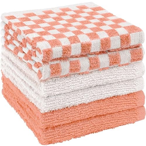 DecorRack 6 Pack 100% Cotton Checkered Washcloths, 12x12 inch Soft Cotton Face Towels, Absorbent and Durable Wash Cloth Set for Bathroom, Spa, Gym and Travel, Pink (Pack of 6) thumbnail 4
