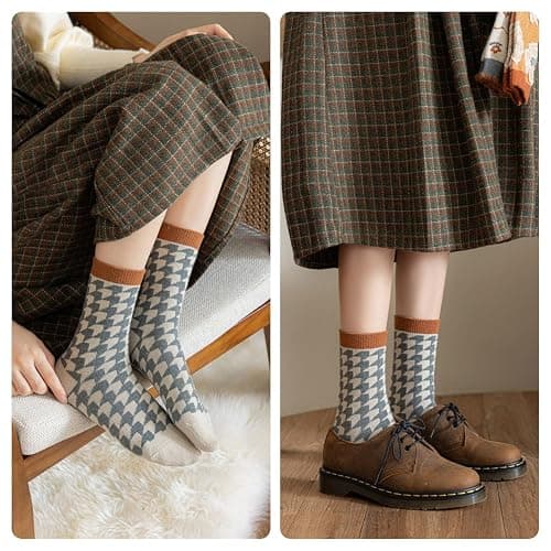 FORJMMP 5/10 Pairs Wool Socks for Women Thick Knit Vintage Cute Floral Crew Socks thumbnail 8