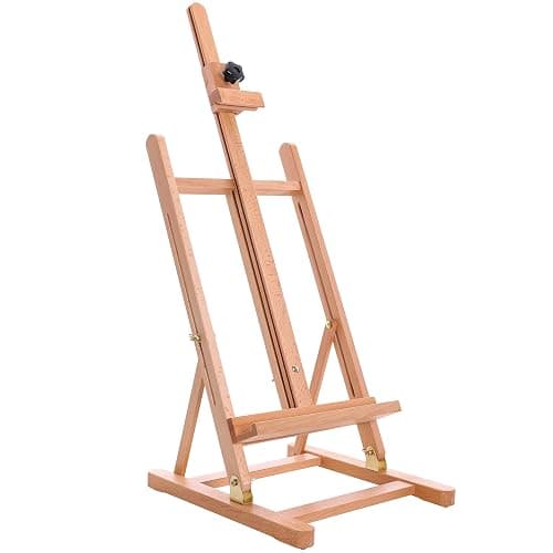 U.S. Art Supply Medium Wooden H-Frame Studio Tabletop Easel - Adjustable Stand, Holds Up to 27" Canvas, Portable Table Top Easel for Painting - Image 1