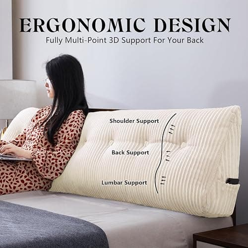 Large Headboard Pillow Headboard Wedge Pillow Bed Rest Reading Pillow Bolster Triangular Pillow for Sitting in Bed-Backrest Positioning Support Long Pillow for Daybed (Twin: 40*8*20 Inches ,Beige) - Beige - Twin thumbnail 2