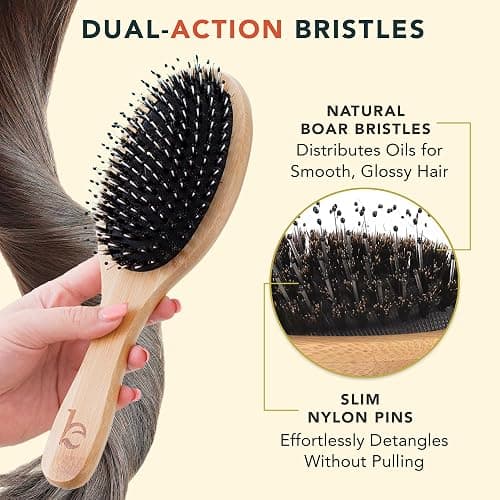 Boar Bristle Hair Brush - Smoothes & Detangles All Hair Types | For Women, Men, and Kids, Versatile for Wet or Dry Hair thumbnail 3