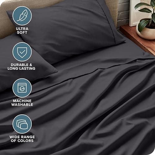 Bare Home Twin XL Sheet Set - 1800 Ultra-Soft Microfiber Twin Extra Long Bed Sheets - Double Brushed - Deep Pockets - Easy Fit - 3 Piece Set - Bedding Sheets & Pillowcases (Twin XL, Forged Iron Grey) thumbnail 4