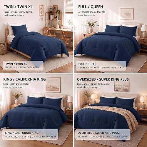CozyLux Full Comforter Set, 3 Pieces Down Alternative Bedding, Navy Blue | 270 GSM All Season Comforter with 4 Corner Ties for Use as a Duvet Insert, OEKO-TEX Certified, 2 Pillowcases, 82 x 86 in thumbnail 7
