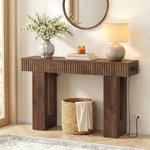 Unikito 47" Entryway Table with 2 Storage Drawers & Outlets, Fluted Design | USB-C Charging, Narrow Sofa Table Behind the Couch, Versatile Console Table for Entryway Hallway Foyer Living Room thumbnail 2
