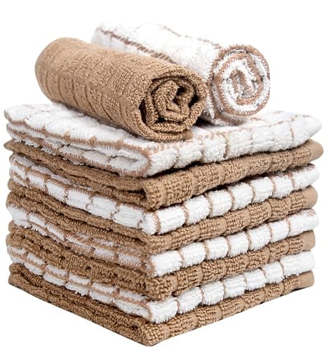Bumble Dish Cloths (8 Pack) - 100% Cotton Dish Rags & Kitchen Washcloths for Washing Dishes | 12" x 12" | 405 GSM | Tan thumbnail 4