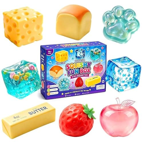 8 PCS Squishy Fun Box Toys Set Cute Taba Slow Return Squishy | Butter, Cheese, Strawberry, Apple Ice Squishys Fidget Toys Stress Relief Hand Relax Desk Decor Party Favor Gifts for Adult - Image 1