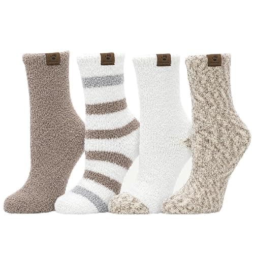 BEARPAW 4 Pair Pack Cozy Super Soft Lounge Socks Multi Pattern Crew Socks - Image 1