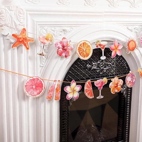 Pink Orange Sunset Party Banner,Tropical Sunset Tequila Garland Decorations | Pink Orange Birthday Bridal Shower Wedding decorations, 2 Pack ,9.8 ft thumbnail 7